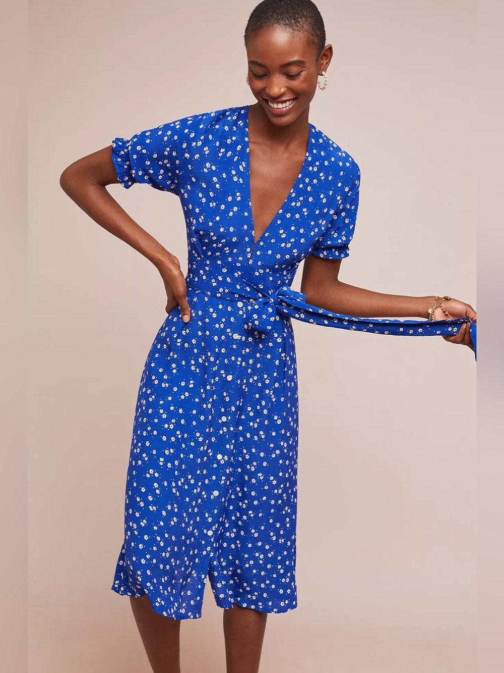 Faithfull Farah Buttondown Midi Dress Floral Blue